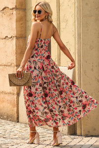 Floral Frill Trim Spaghetti Strap Maxi Dress