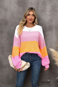 Color Block Round Neck Dropped Shoulder Sweater