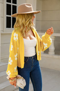 Floral Open Front Fuzzy Cardigan Sweater