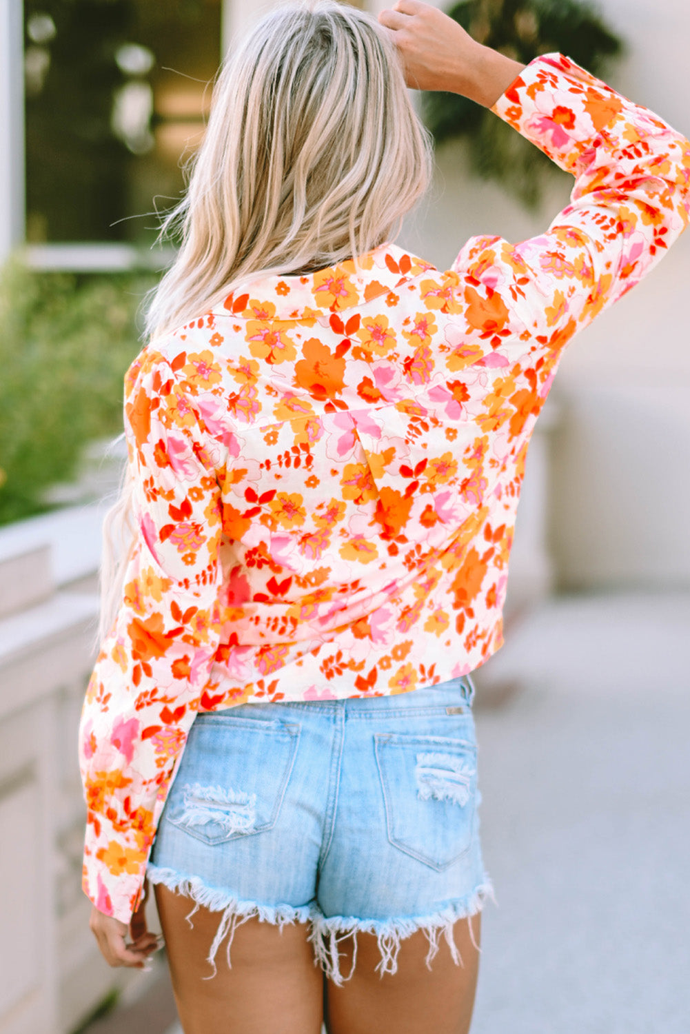 Floral Collared Neck Long Sleeve Blouse