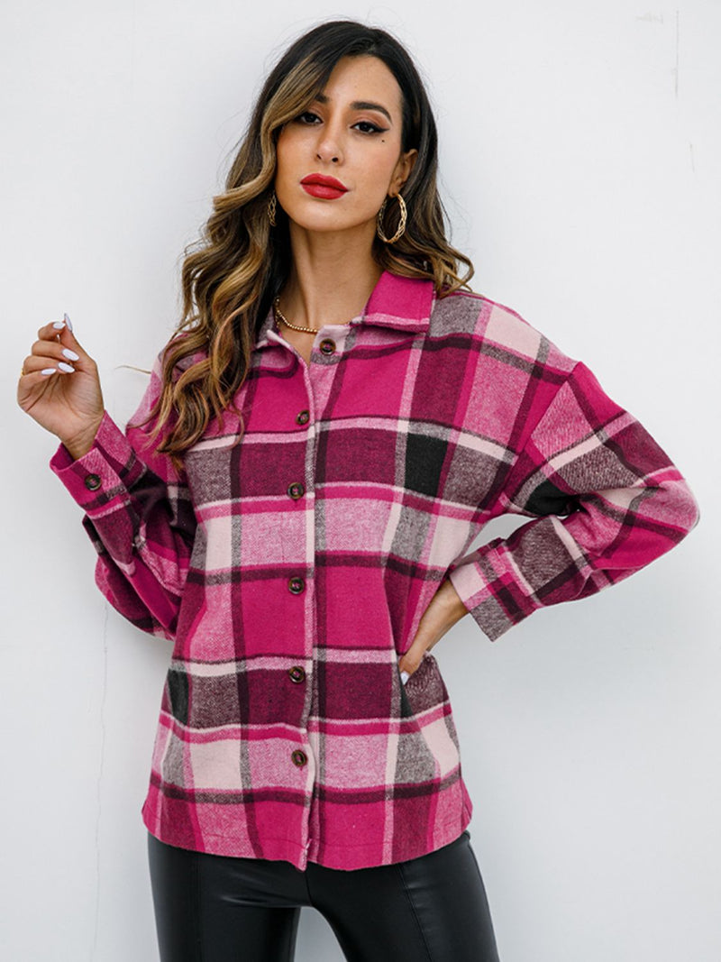 Plaid Button-Down Jacket Sweater