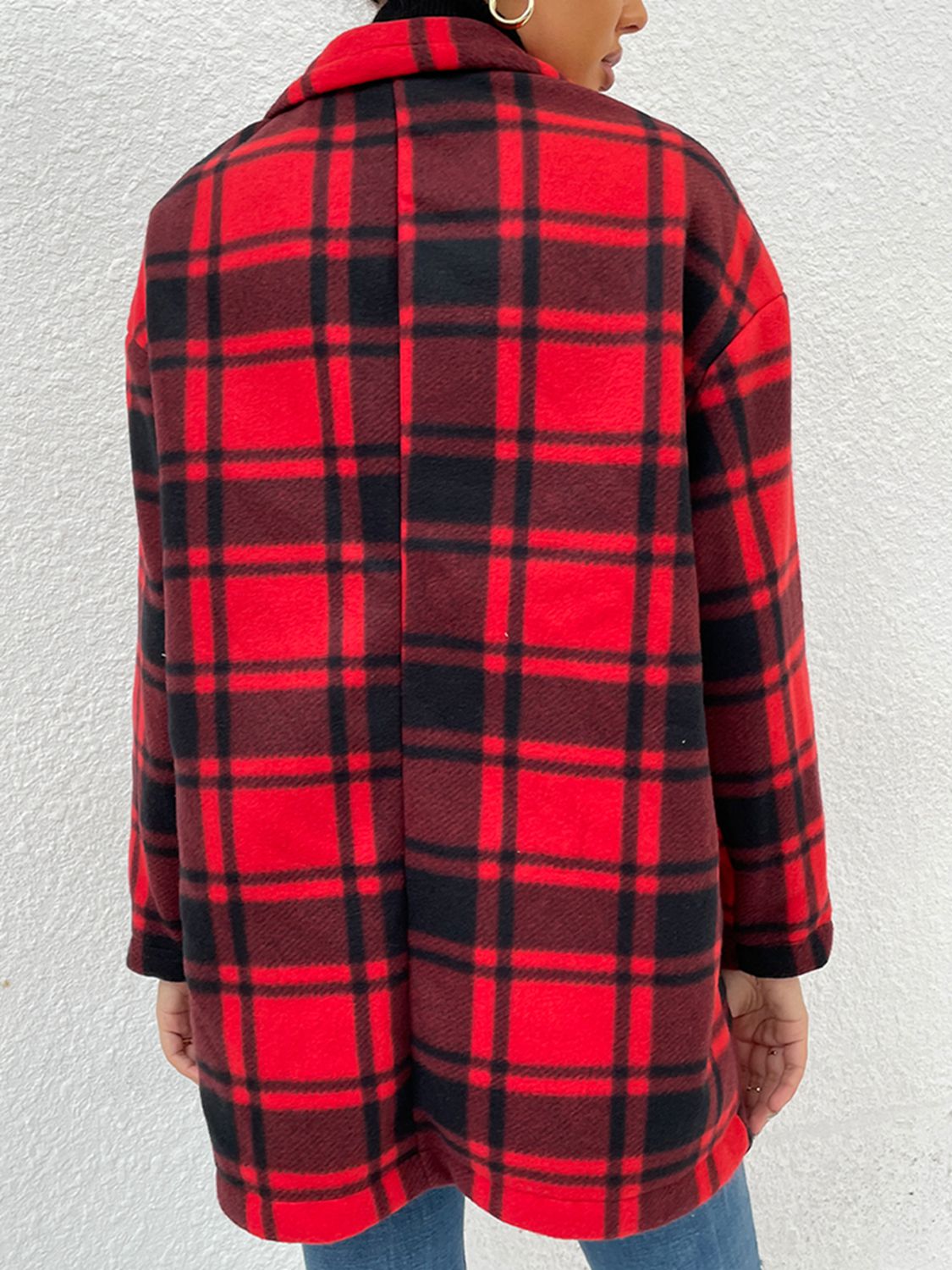 Plaid Lapel Collar Coat with Pockets Jacket