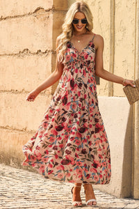 Floral Frill Trim Spaghetti Strap Maxi Dress