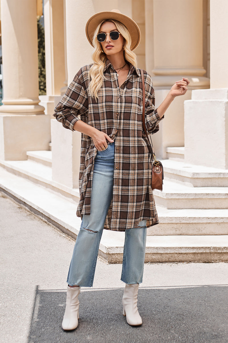 Plaid Collared Neck Long Sleeve Shirt