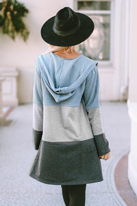 Color Block Long Sleeve Hooded Cardigan Sweater